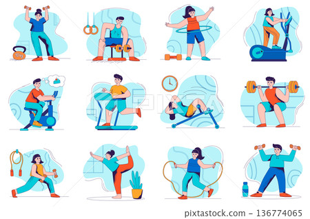 Fitness concept isolated person situations. Fitness concept isolated person situations. 136774065