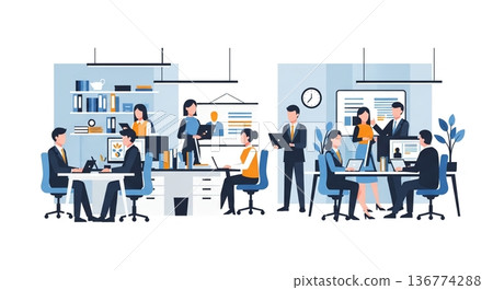 現代辦公室充滿了熱烈的討論。 136774288