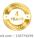 4 years anniversary gold icon vector for graphic design, logo, website, social media, mobile app, UI illustration 136774299