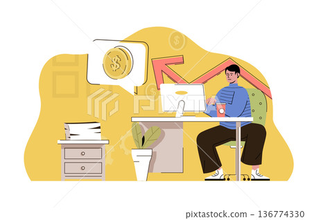 Influence marketing concept. Blogger promotes online business or service to followers situation. Influencer people scene. Vector illustration with flat character design for website and mobile site 136774330