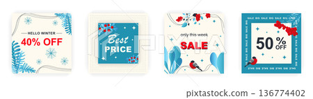 Modern winter square sale poster for Merry Christmas templates. Suitable for social media posts, poster, mobile apps, banners design and web ads, vector backgrounds, promotion materials. Modern winter square sale poster for Merry Christmas templates. Suitable for social media posts, poster, mobile apps, banners design and web ads, vector backgrounds, promotion materials. 136774402