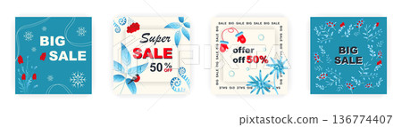 Modern winter square sale poster for Merry Christmas templates. Suitable for social media posts, poster, mobile apps, banners design and web ads, vector backgrounds, promotion materials. Modern winter square sale poster for Merry Christmas templates. Suitable for social media posts, poster, mobile apps, banners design and web ads, vector backgrounds, promotion materials. 136774407