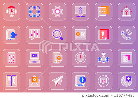 Support service web glassmorphic icons set. Pack outline pictograms of headset, lifebuoy, info, chat, settings, call, video, email, helpline, phone, faq, message and other. Vector line glass symbols Support service web glassmorphic icons set. Pack outline pictograms of headset, lifebuoy, info, chat, settings, call, video, email, helpline, phone, faq, message and other. Vector line glass symbols 136774485