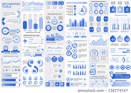 Bundle infographic elements data visualization vector design template. Can be used for steps, business processes, workflow, diagram, flowchart concept, timeline, marketing icons, info graphics. 136774547