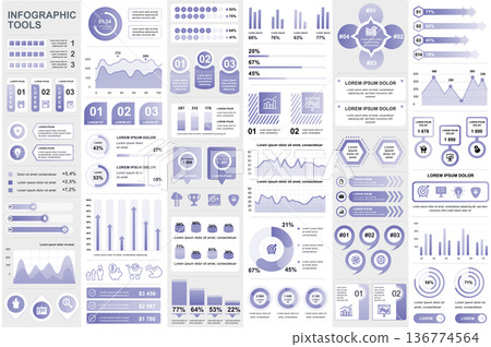 Bundle infographic elements data visualization vector design template. Can be used for steps, business processes, workflow, diagram, flowchart concept, timeline, marketing icons, info graphics. 136774564