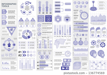 Bundle infographic elements data visualization vector design template. Can be used for steps, business processes, workflow, diagram, flowchart concept, timeline, marketing icons, info graphics. 136774569