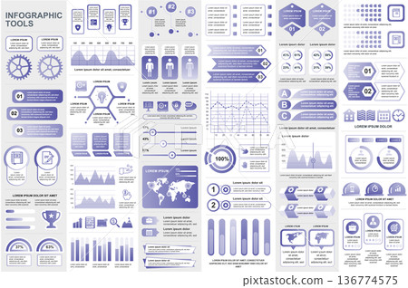 Bundle infographic elements data visualization vector design template. Can be used for steps, business processes, workflow, diagram, flowchart concept, timeline, marketing icons, info graphics. 136774575