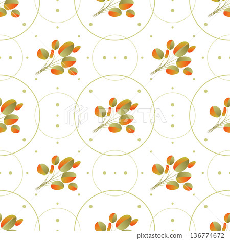 Autumn leaves pattern seamless. Abstract fall fallen leaves in circle geometric shapes endless ornate backdrop. Seasonal forest leafage botanical wallpaper. Vector illustration with floral texture 136774672