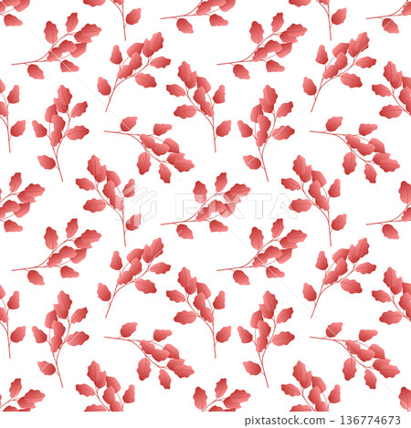 Autumn leaves pattern seamless. Abstract fall fallen red foliage repeating endless ornate backdrop. Bright seasonal forest leafage at botanical wallpaper. Vector illustration with floral texture 136774673