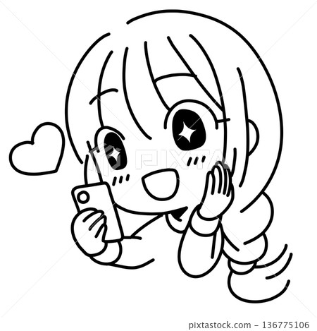 Line drawing illustration of a woman looking at her smartphone Line drawing illustration of a woman looking at her smartphone 136775106