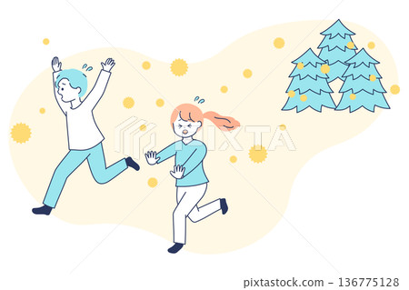 People running away from pollen | A gentle color illustration that evokes the pain of hay fever 136775128