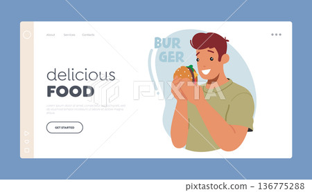 Delicious Food Landing Page Template. Man Relishing Juicy Burger With A Look Of Pure Satisfaction On His Face Delicious Food Landing Page Template. Man Relishing Juicy Burger With A Look Of Pure Satisfaction On His Face 136775288