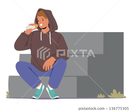 Man Savors A Hot Dog On A Bustling City Street, Relishing The Flavorful Bite Amidst The Urban Hustle And Bustle 136775305