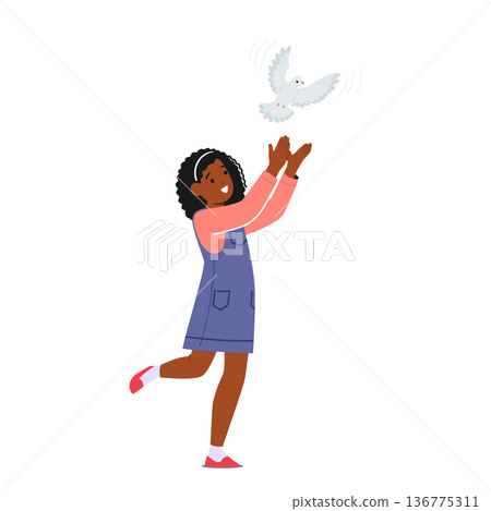 Heartwarming Moment with Little Black Girl Releases A White Dove, Symbolizing Peace And Hope For A Better World 136775311