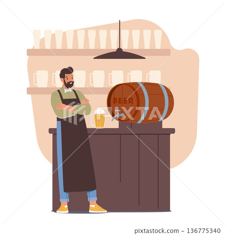 Talented Bartender Male Character Curating Craft Beer Selections, Offering Unique Flavors And Styles Vector Illustration Talented Bartender Male Character Curating Craft Beer Selections, Offering Unique Flavors And Styles Vector Illustration 136775340