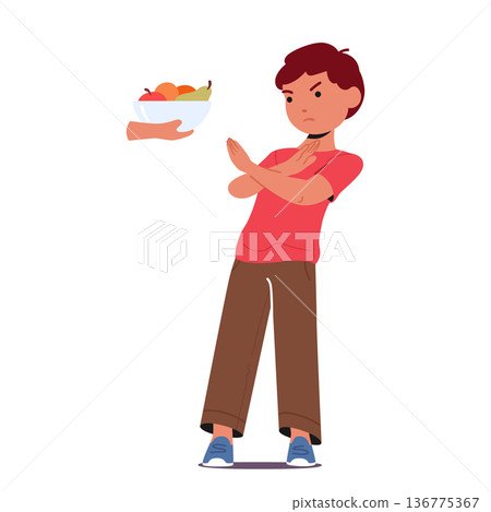 Stubborn Child Rejects Consuming Fruits Displaying Aversion To Healthy Choices. Parents May Employ Creative Strategies 136775367