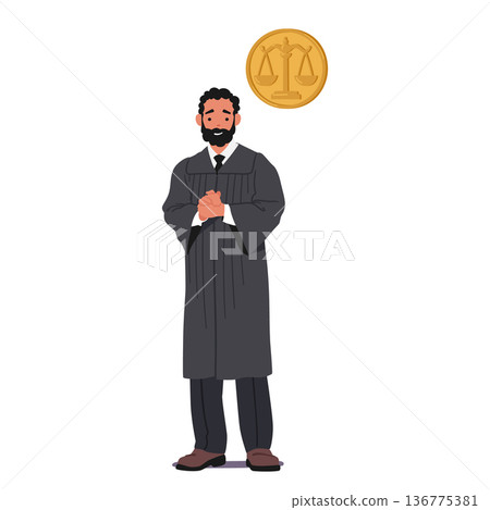 Judge Male Character Isolated On White. Authority Figure Presiding Over Legal Proceedings, Vector Illustration 136775381