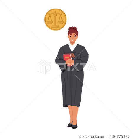 Distinguished Female Judge Character With A Professional Demeanor, Commanding Presence, And Sharp Intellect Distinguished Female Judge Character With A Professional Demeanor, Commanding Presence, And Sharp Intellect 136775382