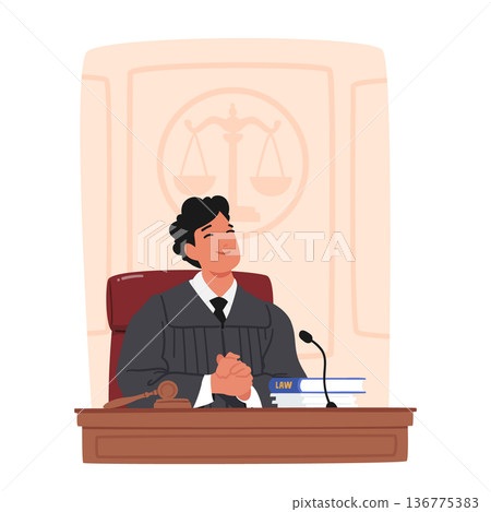 Male Judge Authority Figure Presiding Over Legal Proceedings, Making Impartial Decisions Based On Evidence And Law 136775383