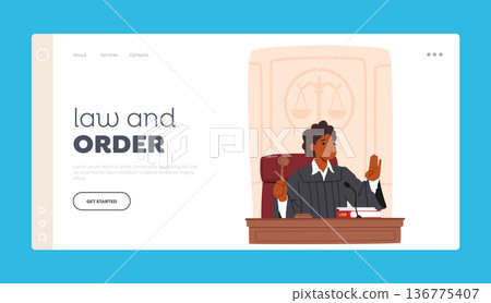 Law and Order Landing Page Template. Experienced, Fair, And Authoritative Female Judge Character, Bringing Wisdom 136775407