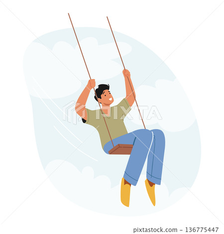 Male Character Swing Joyfully On The Playground, Laughter Filling The Air As he Sways Back And Forth Vector Illustration Male Character Swing Joyfully On The Playground, Laughter Filling The Air As he Sways Back And Forth Vector Illustration 136775447