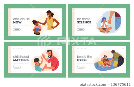 Parents Abuse Their Children Landing Page Template Set. Domestic Violence Cause Emotional And Psychological Harm 136775611