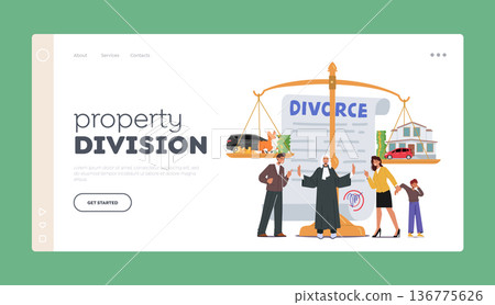 Property Division Landing Page Template. Family Conflict Concept With Husband, Wife And Kid Characters At Scales Property Division Landing Page Template. Family Conflict Concept With Husband, Wife And Kid Characters At Scales 136775626