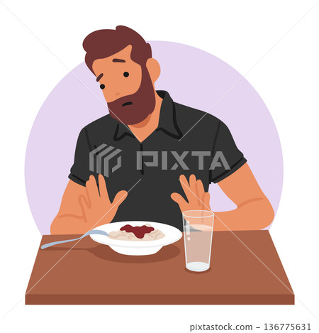 Man Experiencing Appetite Loss As A Gastritis Symptom, Reduced Cravings For Food, Decreased Enjoyment Of Eating Man Experiencing Appetite Loss As A Gastritis Symptom, Reduced Cravings For Food, Decreased Enjoyment Of Eating 136775631