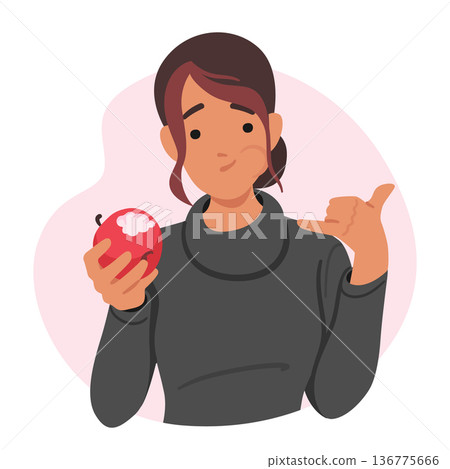 Vegan Woman Savoring A Crisp Apple, Female Character Embracing Her Plant-based Lifestyle With A Healthy Snack 136775666