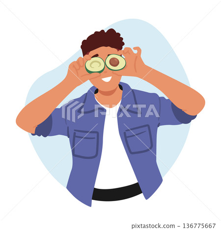 Vegan Man With Avocado Eyes Radiates Freshness And Vitality, Character Embodying A Plant-based Lifestyle Spirit 136775667