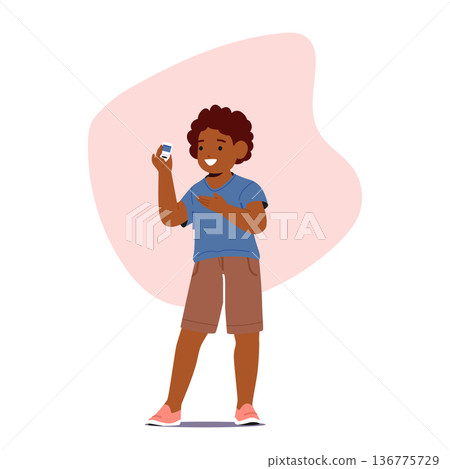 Child Character Measures Blood Sugar Levels With A Glucometer. Boy Use Device to Check Glucose Levels In The Blood 136775729