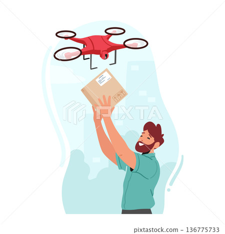 Online Shopping Or E-commerce Business, Convenience And Speed Of Drone Delivery Services Concept, Vector Illustration 136775733