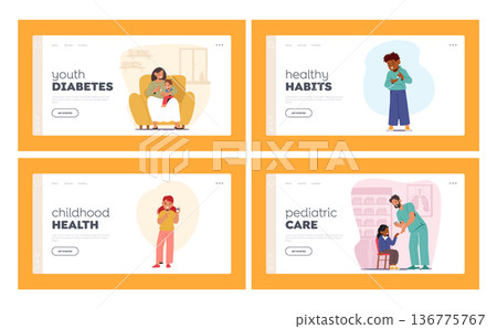 Children with Diabetes Landing Page Template Set. Little Boys and Girls Characters Managing And Monitoring Diabetes Children with Diabetes Landing Page Template Set. Little Boys and Girls Characters Managing And Monitoring Diabetes 136775767