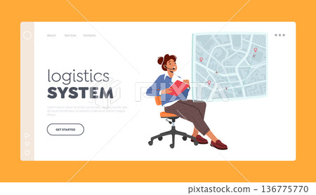 Logistics System Landing Page Template. Operator Managing Modern Delivery System That Employs Unmanned Aerial Vehicles 136775770