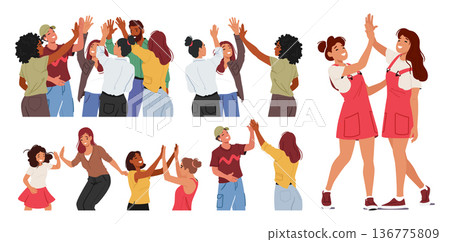 Characters Enthusiastically Slap Their Palms Together In Celebratory Gesture, Their Hands Meeting With A Satisfying Clap 136775809