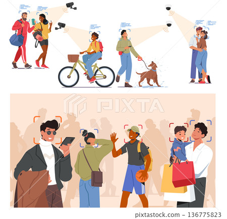 Surveillance Camera Equipped With A Face Recognition System Uses Advanced Technology To Identify Individuals 136775823