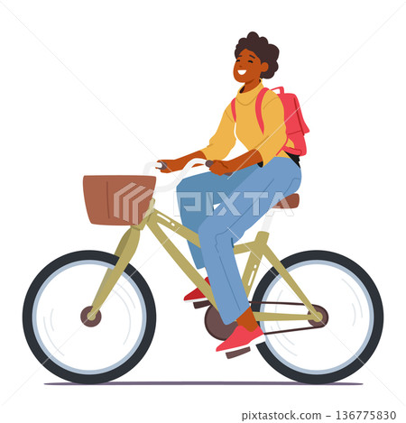 Woman Rides A Bicycle, Female Character Enjoys The Benefits Of Outdoor Exercise, Improve Her Cardiovascular Fitness Woman Rides A Bicycle, Female Character Enjoys The Benefits Of Outdoor Exercise, Improve Her Cardiovascular Fitness 136775830