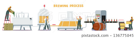 Beer Brewing Production Process Involves Steps Like Malting, Mashing, Boiling, Fermentation, And Packaging 136775845