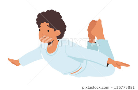 Child In Pajamas Soaring Through The Air, Giggles Echoing As They Embrace The Freedom Of Flight, Vector Illustration 136775881