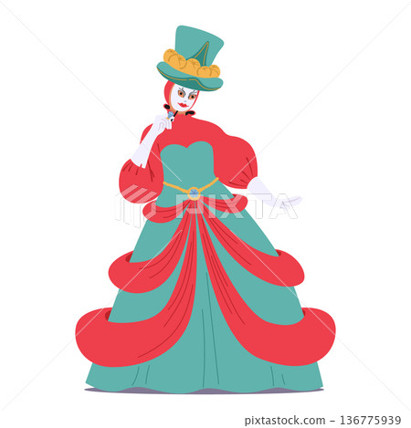 Elegantly Adorned In A Venetian Masquerade Costume, A Woman Exudes Mystery And Allure With Her Intricate Mask Elegantly Adorned In A Venetian Masquerade Costume, A Woman Exudes Mystery And Allure With Her Intricate Mask 136775939