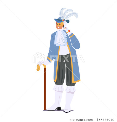 Man Adorned In Vibrant Venetian Masquerade Costume, Featuring Intricate Details, Elaborate Masks, Vector Illustration Man Adorned In Vibrant Venetian Masquerade Costume, Featuring Intricate Details, Elaborate Masks, Vector Illustration 136775940