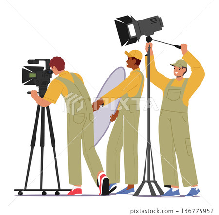 Cameraman And Light Crew Characters at Film Production, Capturing Cinematic Moments With Precision And Setting The Mood 136775952