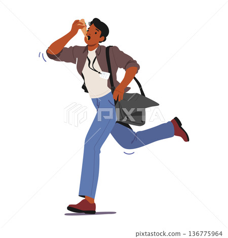 Busy Man, Rushing Through His Day, Eating Quick Meal While On The Move, Cartoon People Vector Illustration Busy Man, Rushing Through His Day, Eating Quick Meal While On The Move, Cartoon People Vector Illustration 136775964