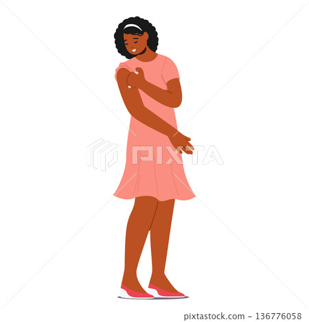 Woman Self-administers Insulin Injection Into Shoulder. Female Character Independent Management Of Diabetes 136776058