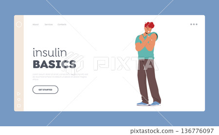 Insulin Basics Landing Page Template. Man Administers Insulin Injection Into Shoulder For Diabetes Management 136776097