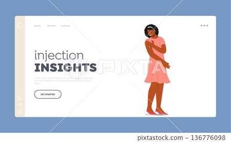 Woman Self-administers Insulin Injection Landing Page Template. Female Character Independent Management Of Diabetes 136776098