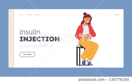 Woman Self-administers Insulin Injection Into Belly Landing Page Template. Female Character Managing Diabetes Woman Self-administers Insulin Injection Into Belly Landing Page Template. Female Character Managing Diabetes 136776100