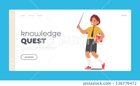 Knowledge Quest Landing Page Template. Studious Schoolboy Holding Books And A Pointer, Ready To Learn Knowledge Quest Landing Page Template. Studious Schoolboy Holding Books And A Pointer, Ready To Learn 136776472
