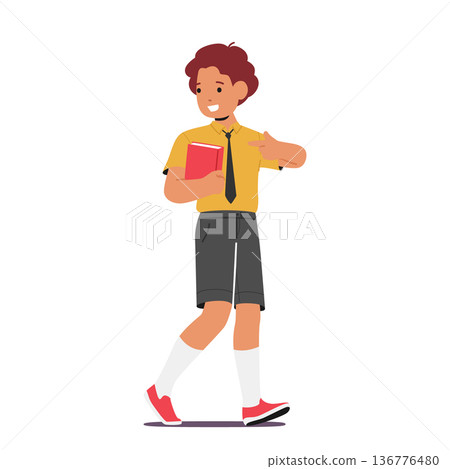 Studious School Boy, Diligently Carrying His Books, Eager To Learn And Expand His Knowledge. Schoolkid Male Character Studious School Boy, Diligently Carrying His Books, Eager To Learn And Expand His Knowledge. Schoolkid Male Character 136776480