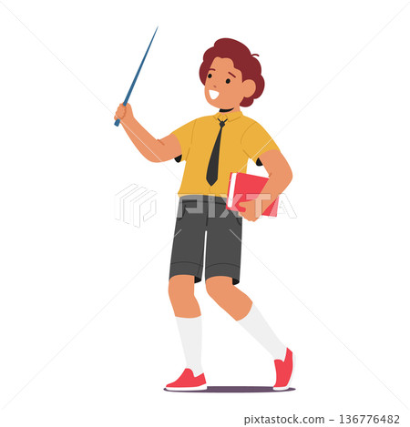Studious Schoolboy Holding Books And A Pointer, Ready To Learn And Engage With Knowledge In The Classroom Studious Schoolboy Holding Books And A Pointer, Ready To Learn And Engage With Knowledge In The Classroom 136776482